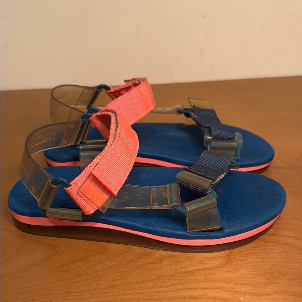 Women’s Melissa Papete Rider Sandals Pink & Blue Strap Cushioned Flat Shoes